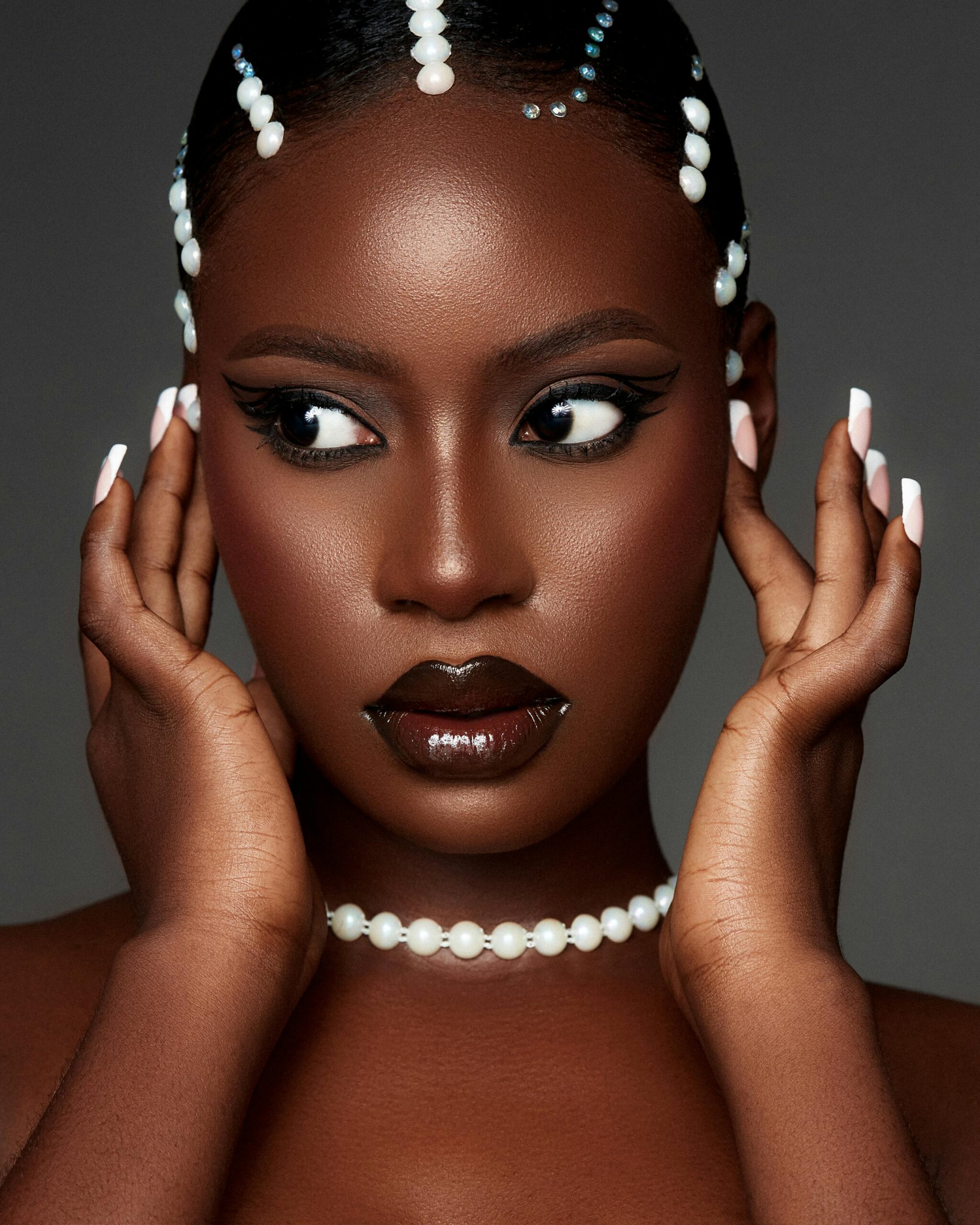 black woman with white nails